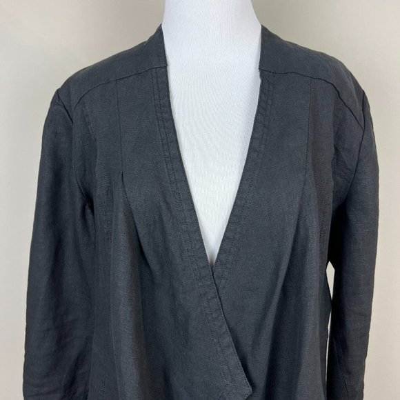 Chicos 2 Linen Jacket Large Black Open Draped 3/4‎ Sleeve Lightweight - Picture 2 of 8